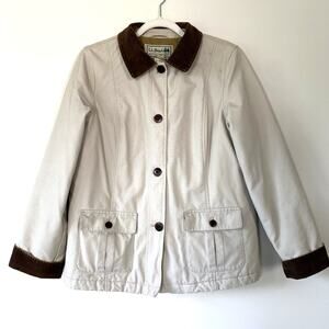 VTG LL BEAN Canvas Barn Chore Coat Jacket Thinsulate Lining Tan Beige Size L